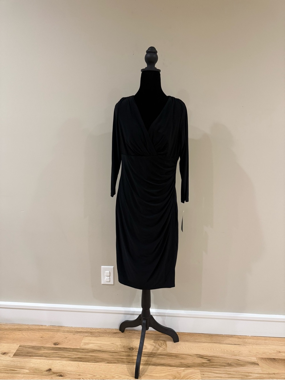 Ralph Lauren Black Surplice Ruched-Side Midi Dress - Picture 2 of 9
